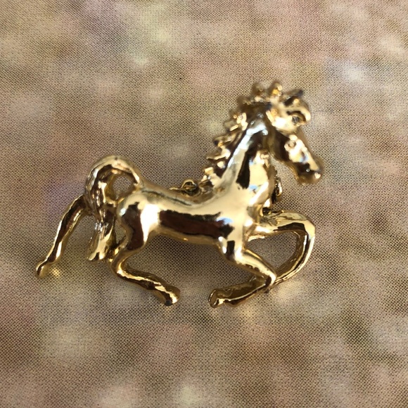Vintage Jewelry - VTG Itty Bitty Pony Pin Shiny Gold-Tone Horse